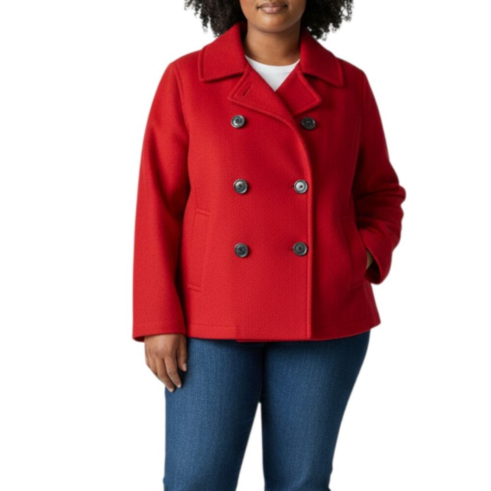 LizSport Red Wool Cashmere Pea Coat Vintage Womens Sz Large Quiet Luxury Classic